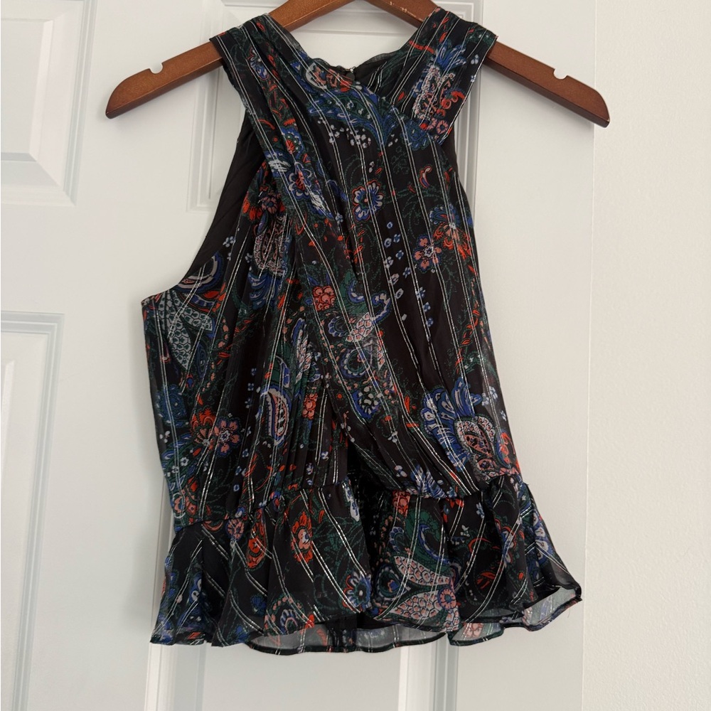 Veronica Beard Black and Multicolor Paisley Top